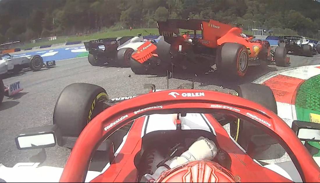 Insólito toque entre las Ferrari de Vettel y Leclerc en Austria