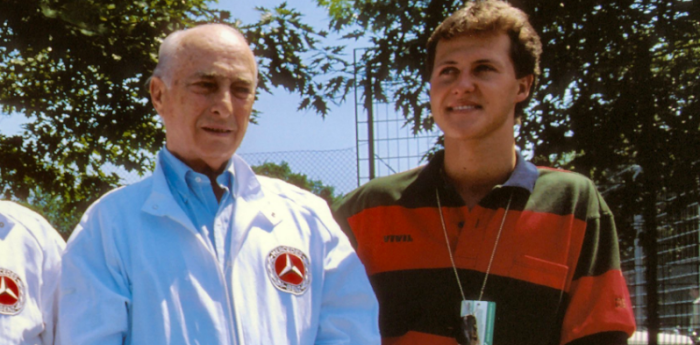 F1: ¡Dos leyendas! La icónica foto de Fangio y Schumacher que publicó Mercedes