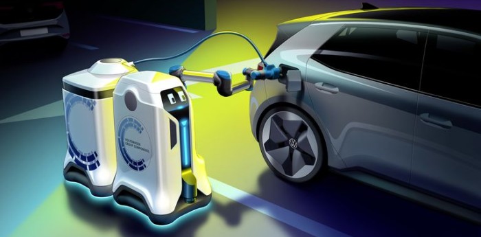 Volkswagen ensaya con un robot para carga de autos eléctricos