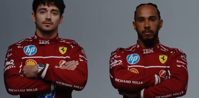 F1: Hamilton y Leclerc juntos por primera vez para presentar el buzo de Ferrari 2025